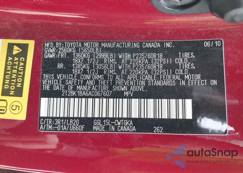 2010 Lexus Rx 350 из США, поврежденный, VIN 2T2BK1BA6AC067607